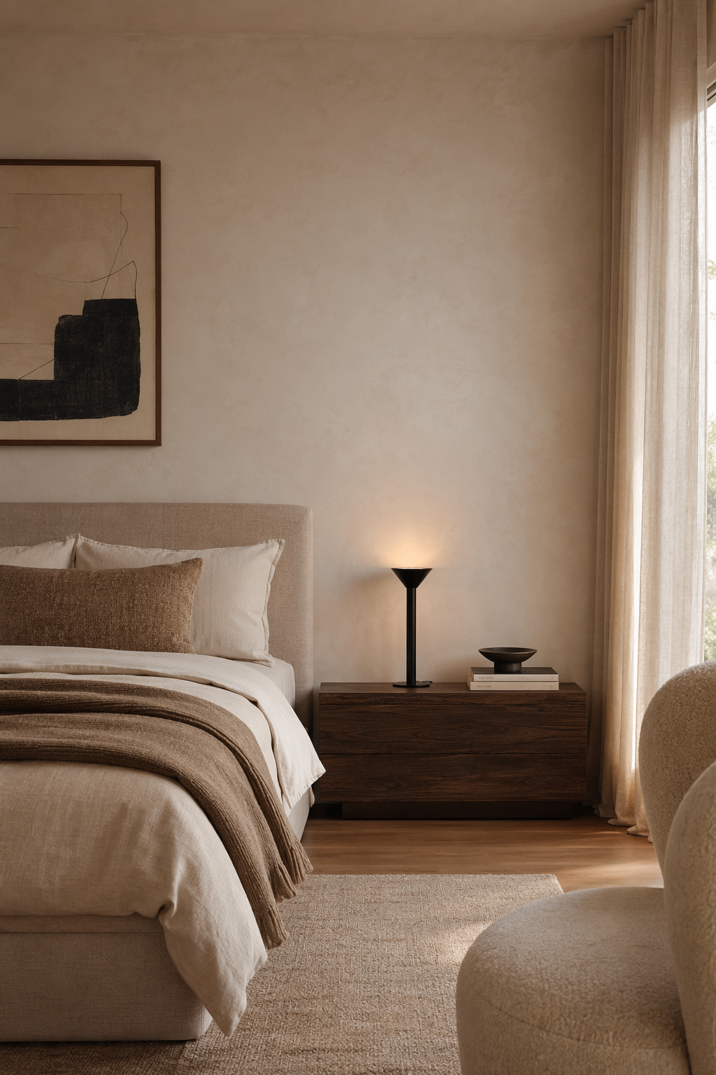 Minimalist Cone LED Table Lamp styled in a bedroom, view 2
