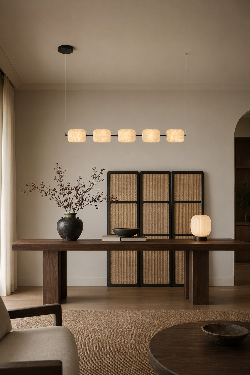 Modern Mulberry Silk Linear Pendant Light in White and Black - product image 06