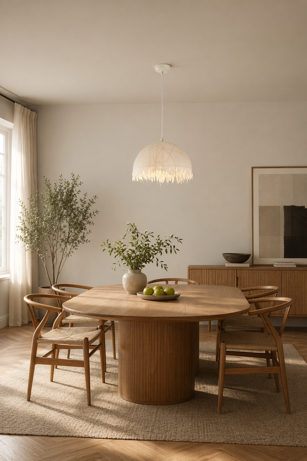 Modern Mulberry Silk Fringe Dome Pendant Light - 02 02-wide-dining-table