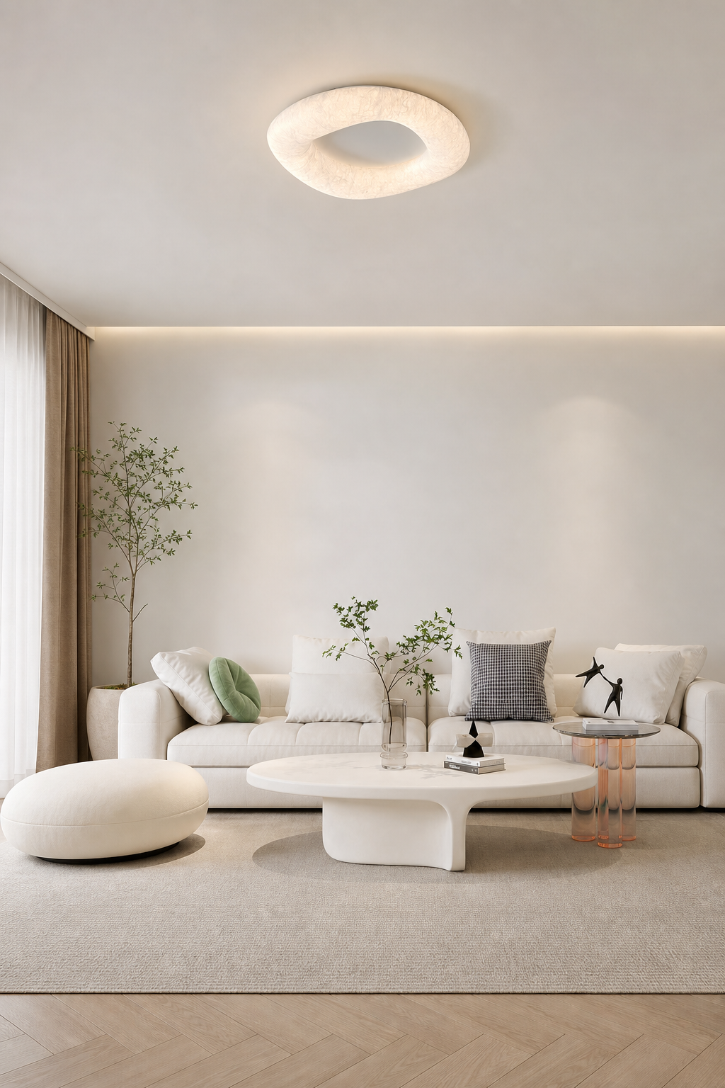 Modern Mulberry Silk Ring Ceiling Light in White - product image 02