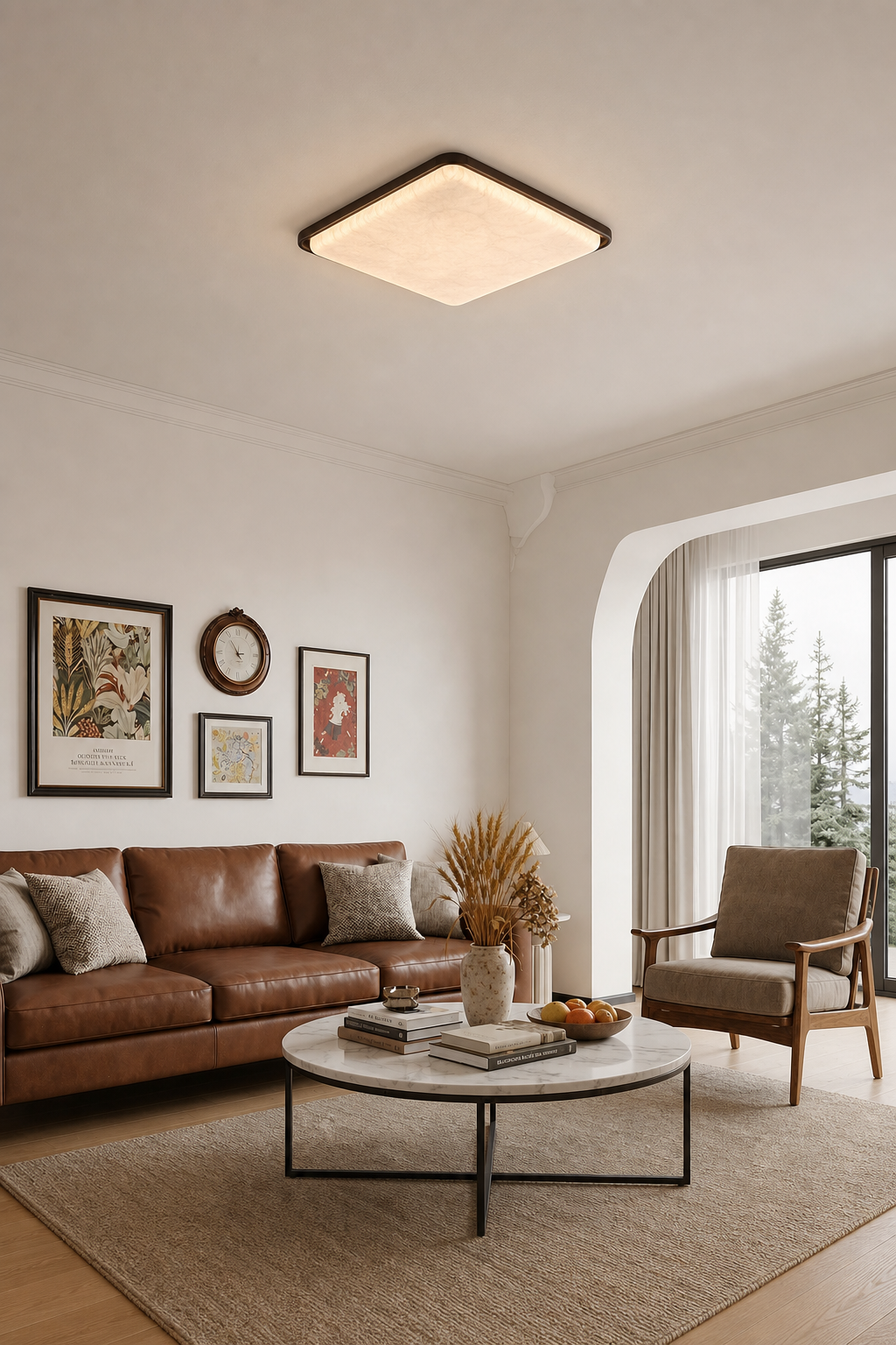 Modern Mulberry Silk Geometric Ceiling Light in Walnut and White - product image 08
