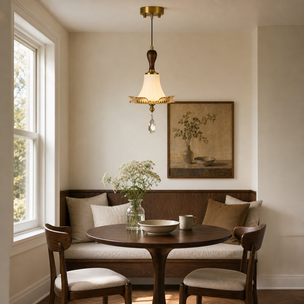 Celestine Pendant A centered above a breakfast table