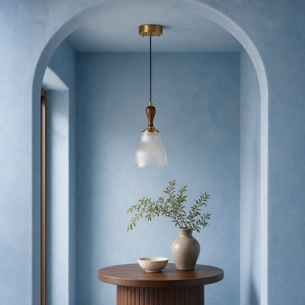 Bellarune Single pendant centered in a mineral-blue entry