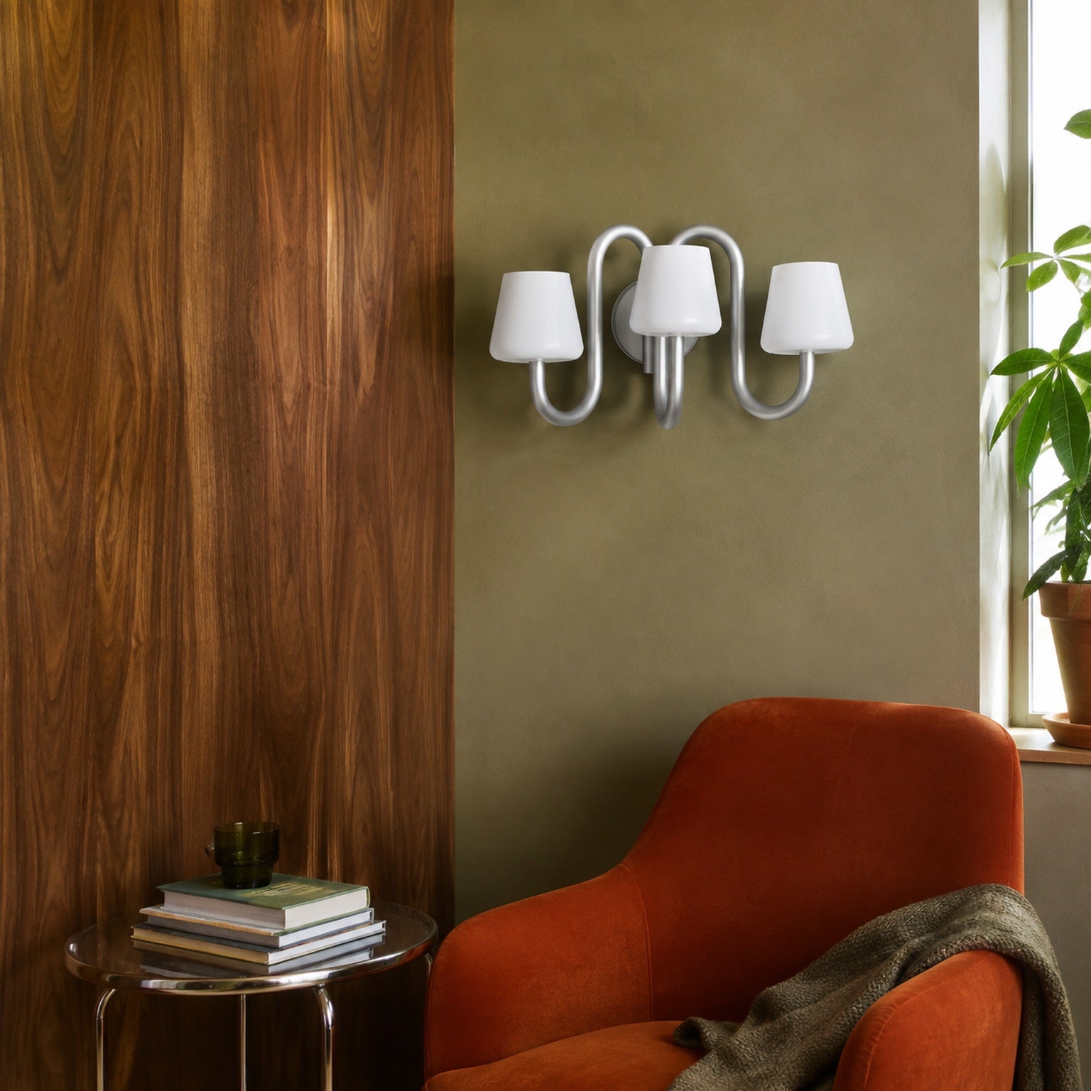 Apollo three-light wall sconce in a colorful young professional reading corner