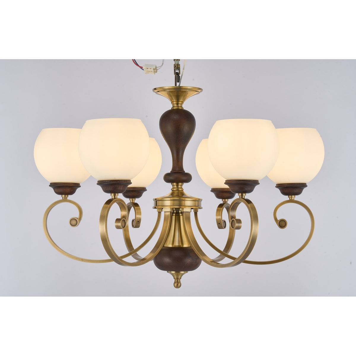 Supplier real photograph of the Aurellane six-light chandelier complete front view