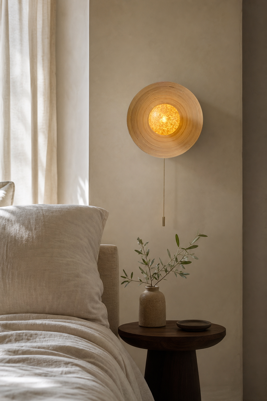 Modern Ice Texture Disc Wall Sconce - generated workflow 03 03-bedroom-bedside-daylight