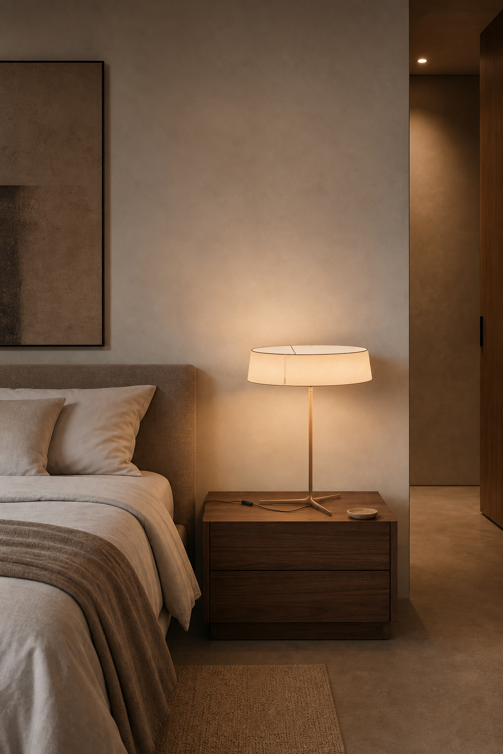 Modern Round Fabric Shade Table and Floor Lamp - 03 03-bedroom-bedside-wide.png