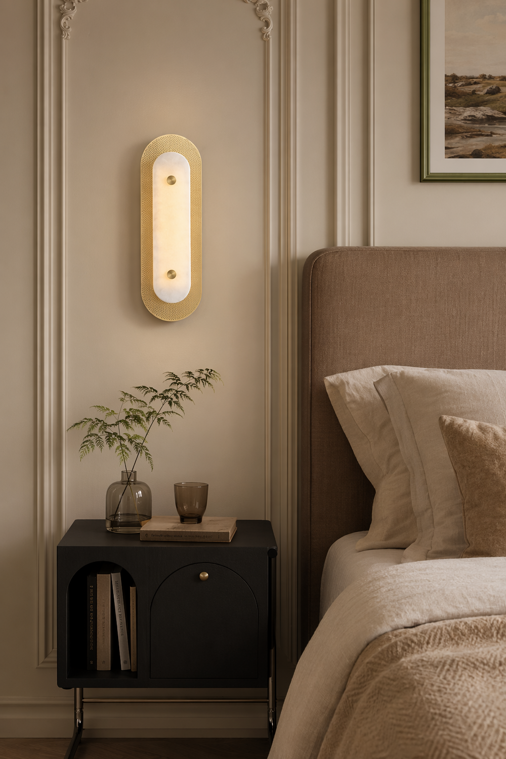 Modern Brass Marble Oval LED Wall Sconce - 03 03-bedroom-bedside