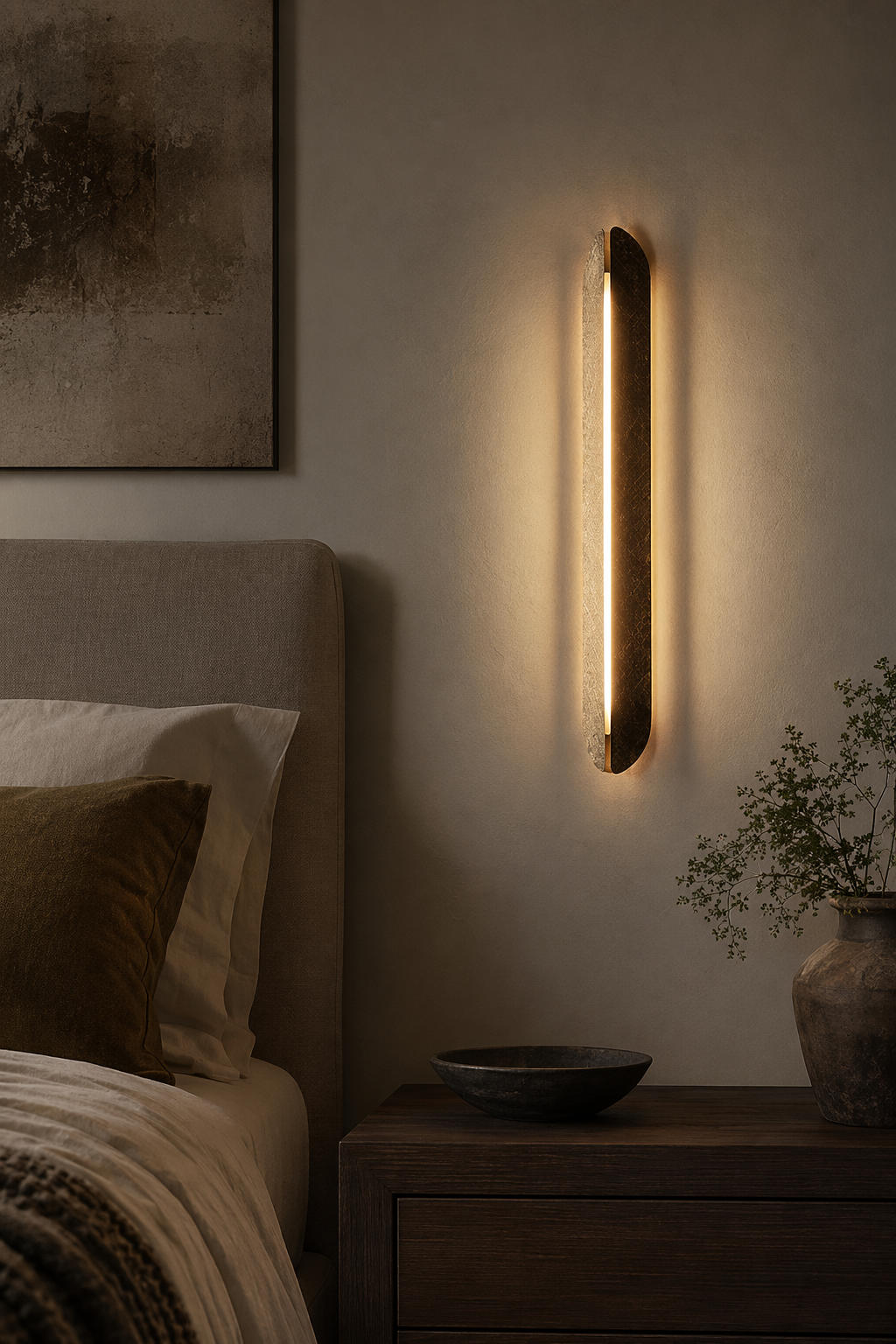 Modern Etched Brass Linear Wall Sconce in Antique Brass - product image 07