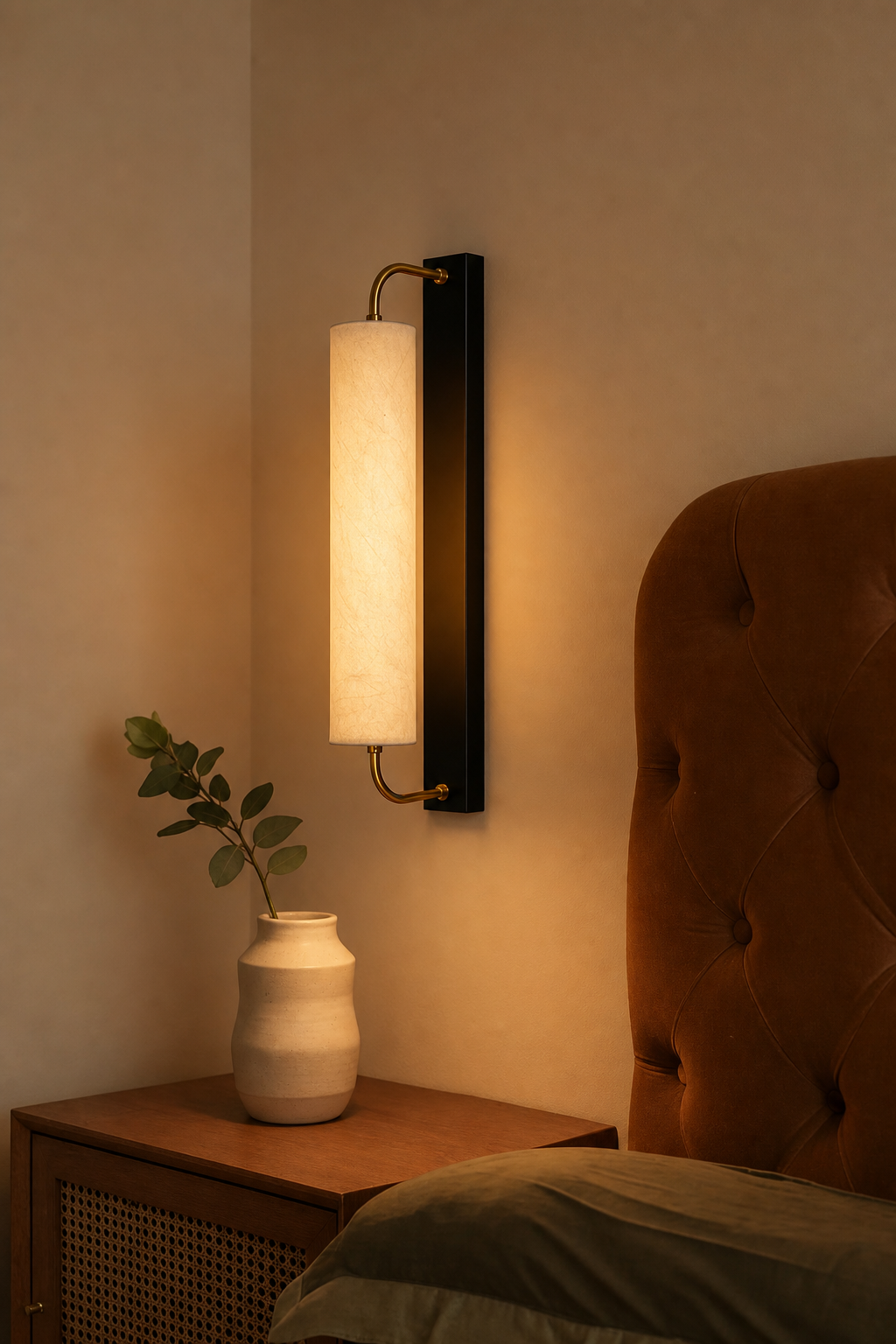 Modern Mulberry Silk Cylinder Wall Sconce in Black