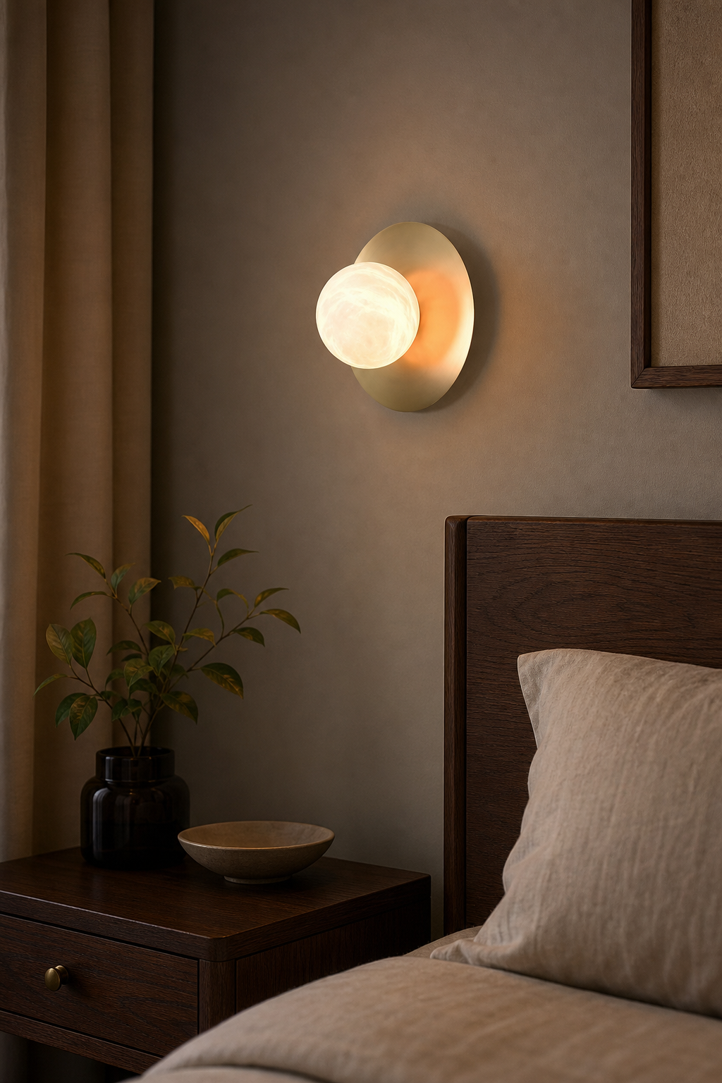 Modern Alabaster Globe Wall Sconce in Natural Brass - product image 02