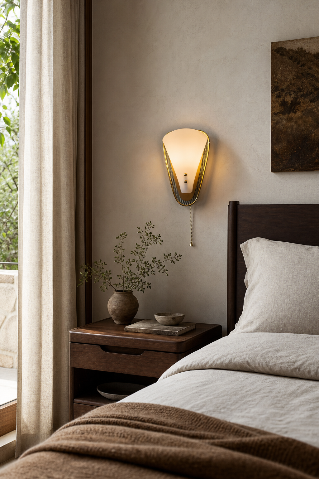 Sculptural White Petal Pull-Chain Wall Sconce bedroom bedside