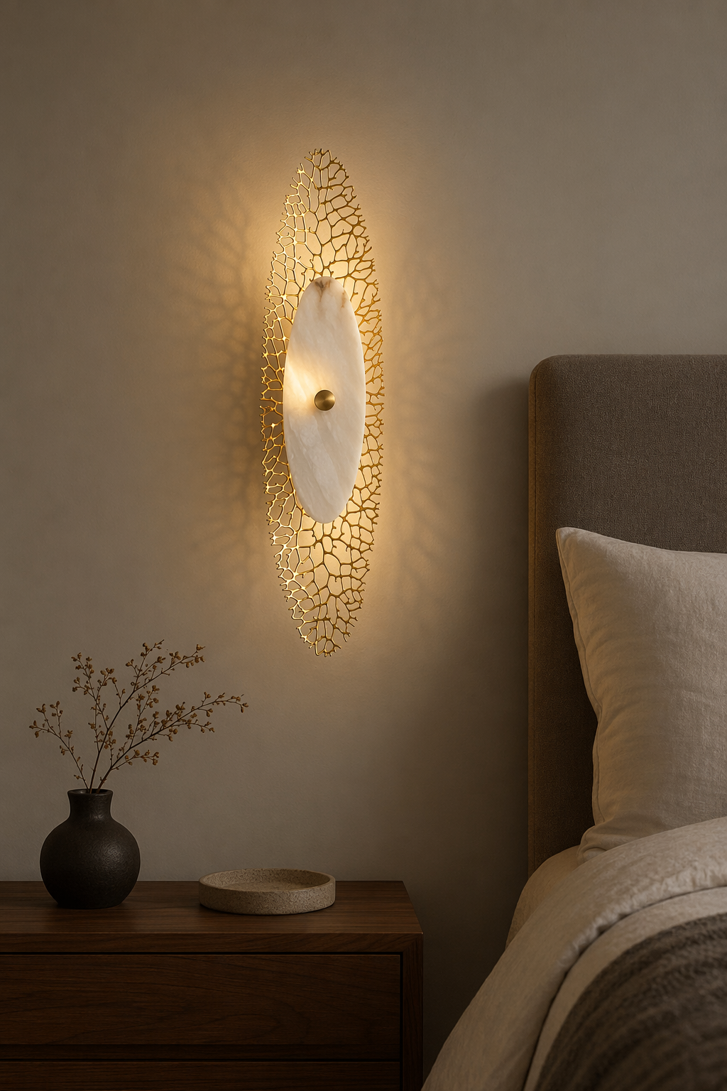 Modern Alabaster Coral Wall Sconce in Natural Brass - product image 02