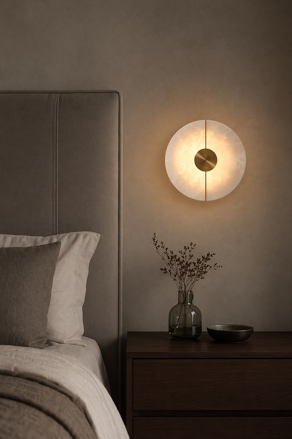 Modern Snowflake Alabaster Round Wall Sconce in Natural Brass - product image 05