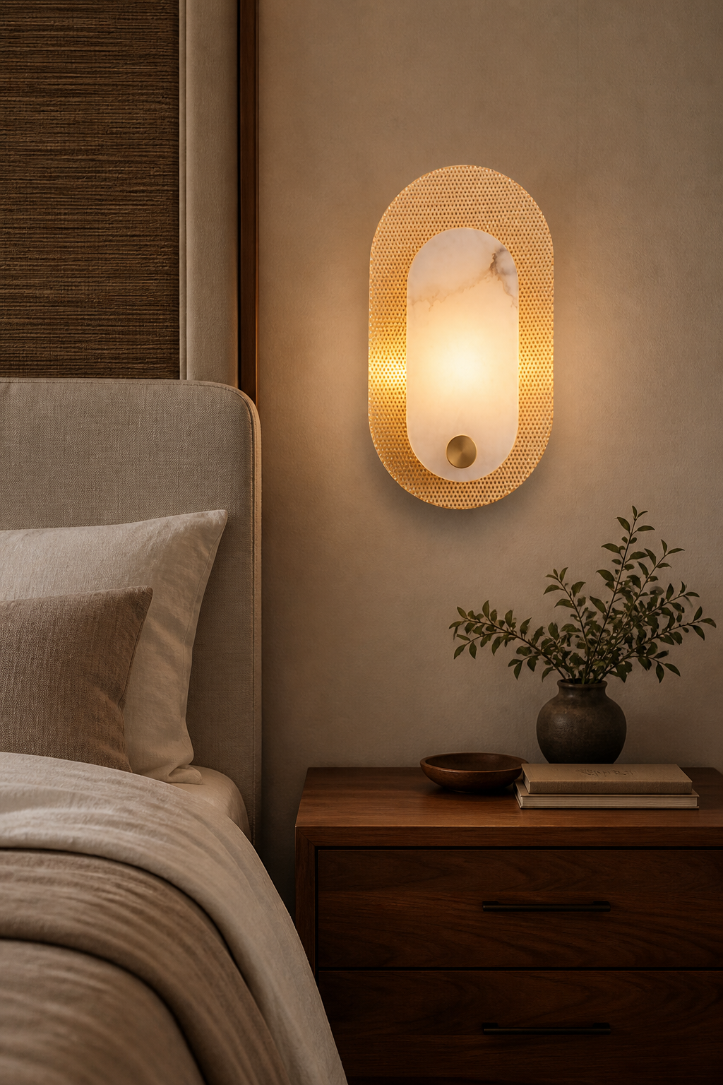 Modern Alabaster Oval Wall Sconce in Matte Gold - product image 03