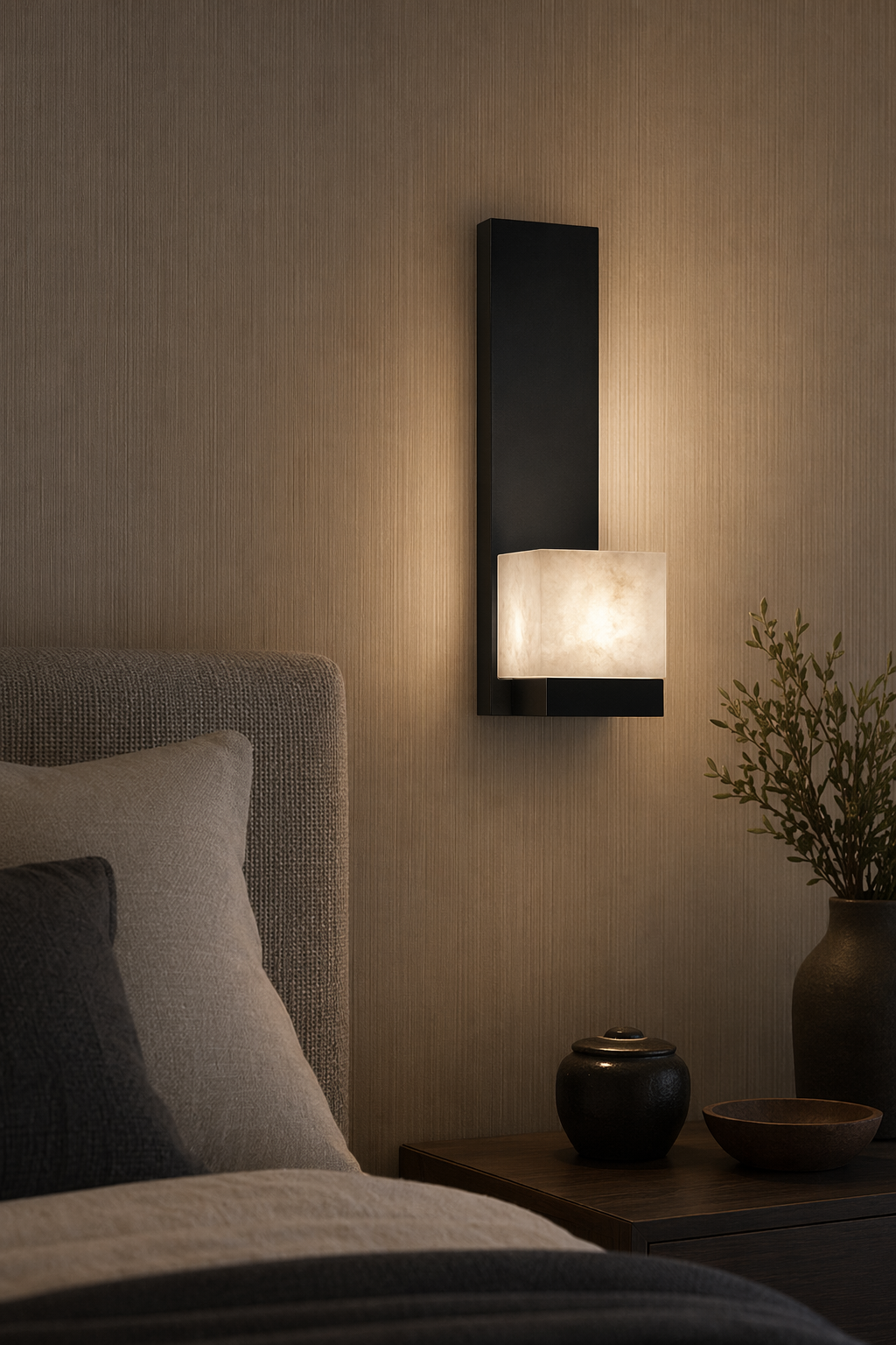 Modern Snowflake Alabaster Wall Sconce in Brushed Black - product image 03