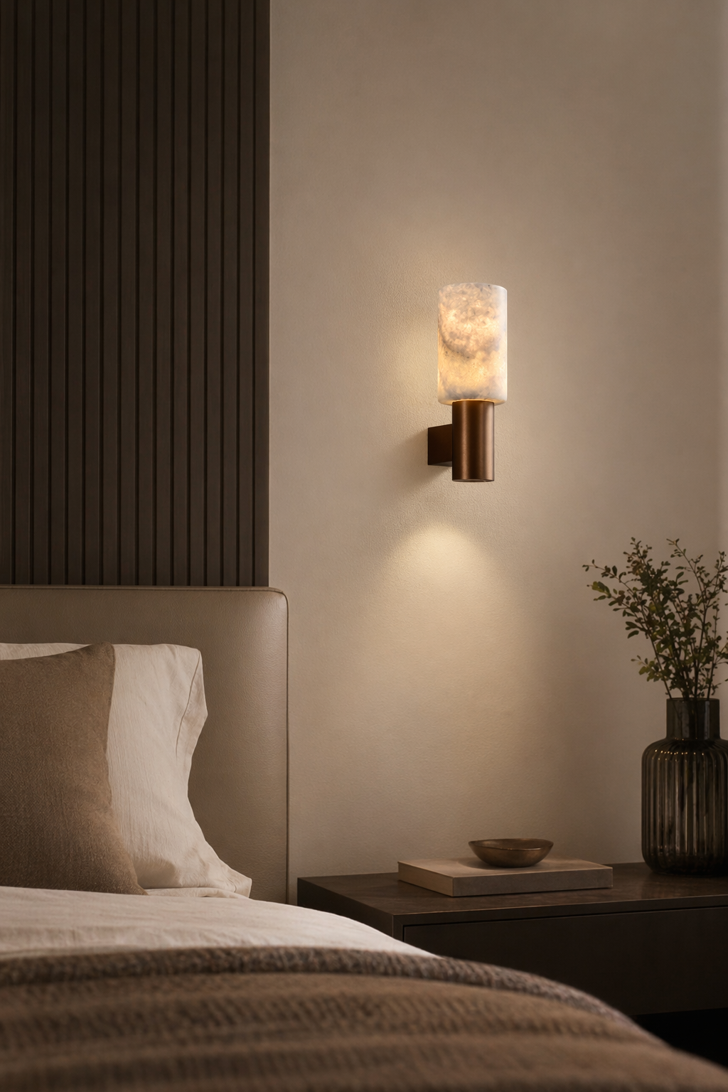 Modern Natural Stone Cylinder Wall Sconce - generated main 03 03-bedroom-bedside