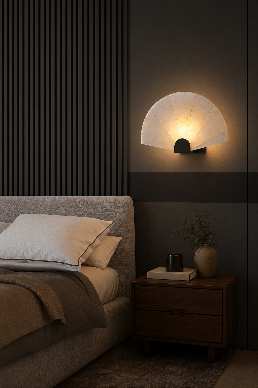 Modern Snowflake Alabaster Fan Wall Sconce in Matte Black - product image 03