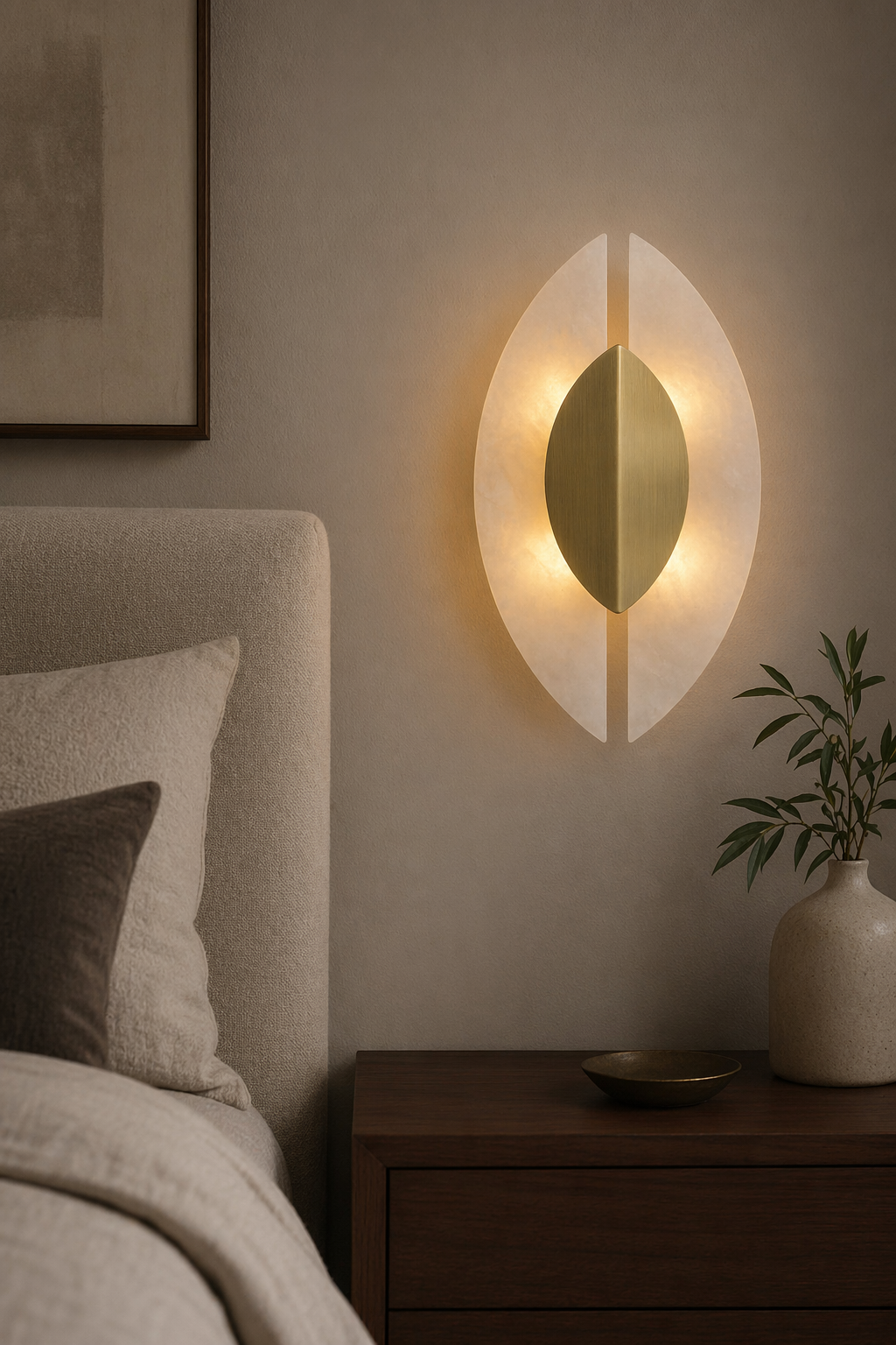 Modern Alabaster Leaf Wall Sconce in Antique Brass - product image 02