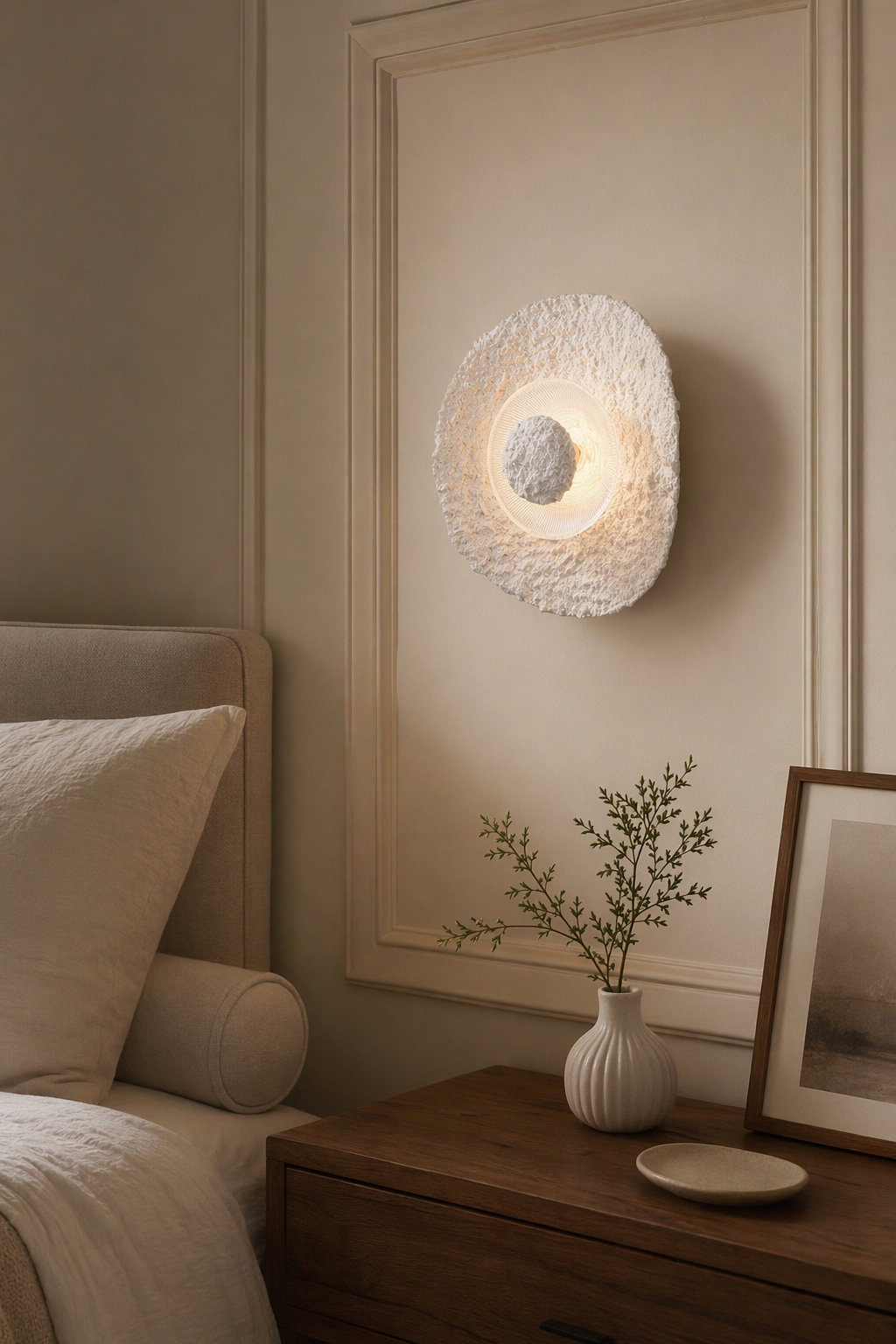 Textured Alabaster Disc Wall Sconce - generated main 03 03-bedroom-bedside