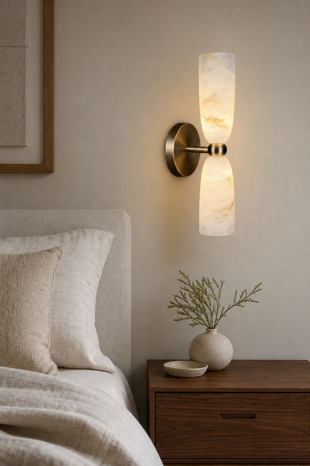 Double Alabaster Cylinder Wall Sconce bedroom bedside