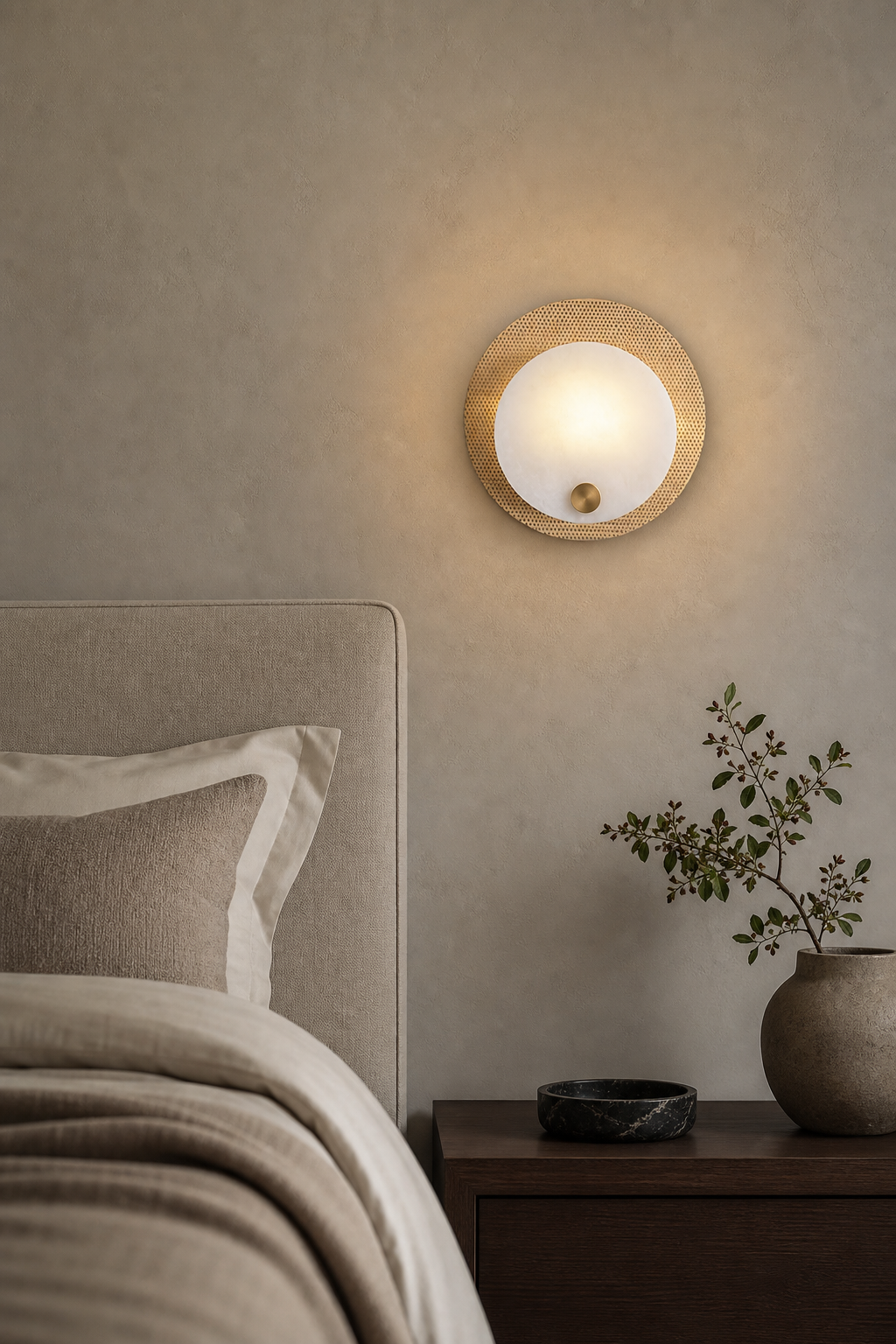 Modern Perforated Copper Alabaster Round Wall Sconce - 03 03-bedroom-bedside