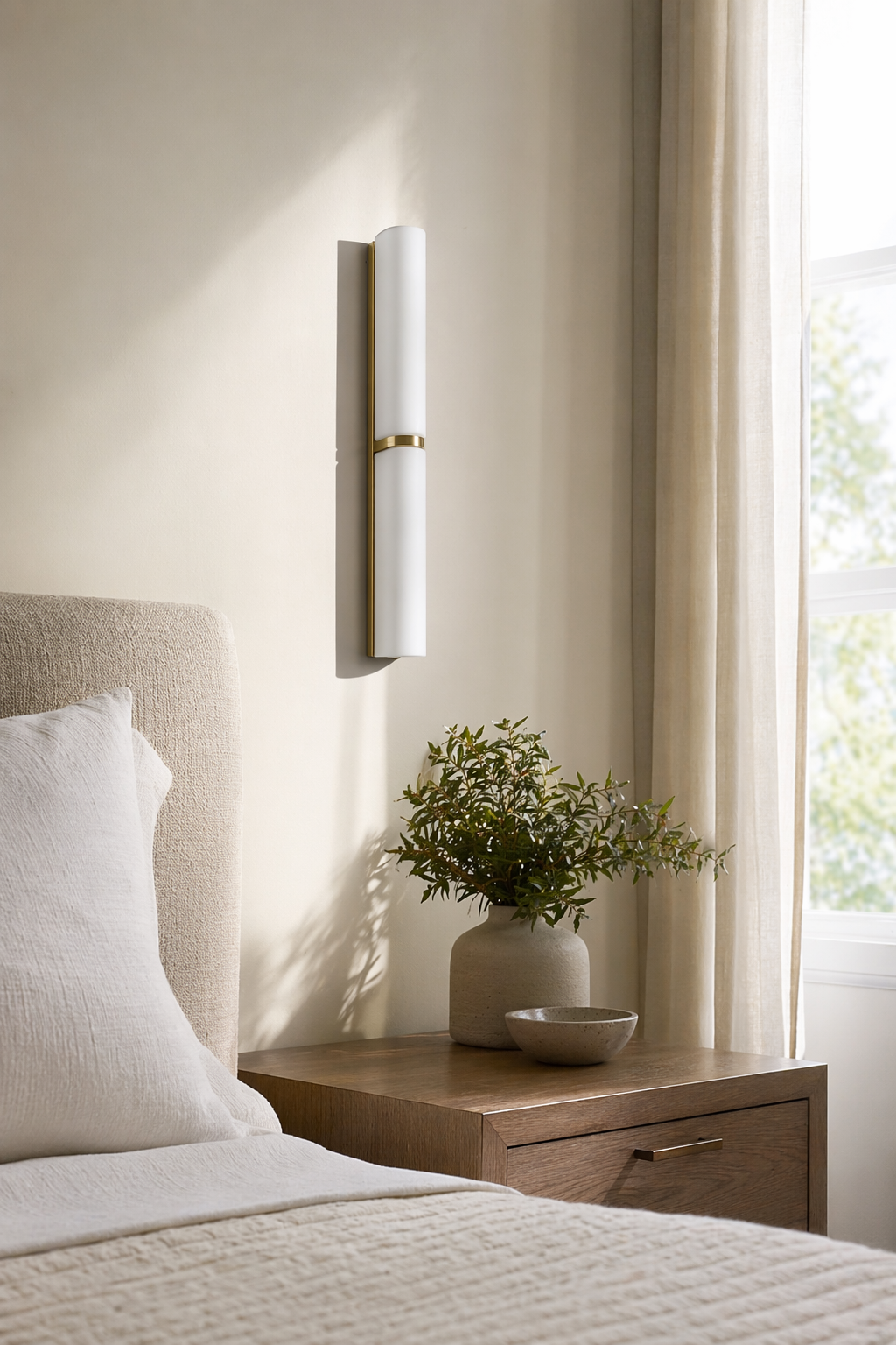 Modern Brushed Brass Milky Glass Wall Sconce - generated main 03 03-bedroom-bedside