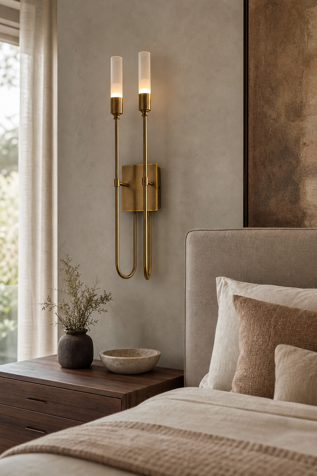 Double Loop Wall Sconce antique brass bedroom bedside