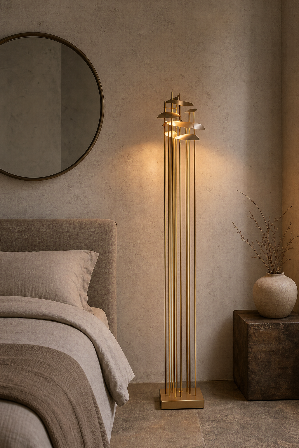 Modern Multi-Head Copper LED Table and Floor Lamp - 03 03-bedroom-corner-floor-lamp-wide