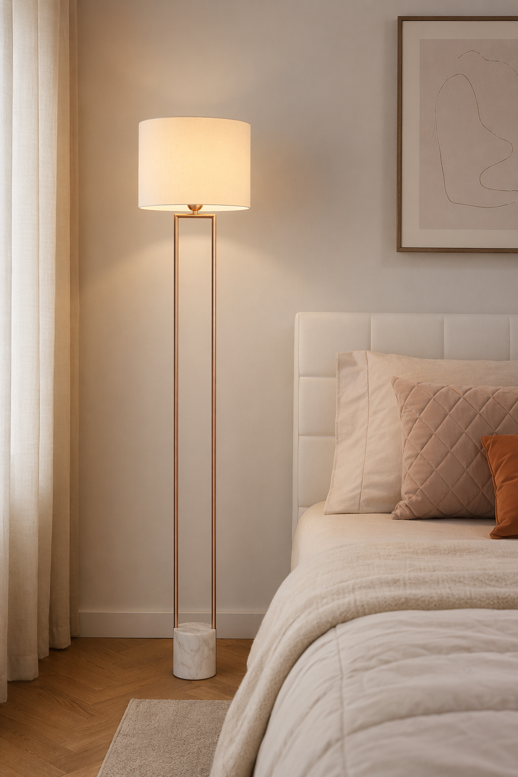 Modern Marble Base Copper Frame Floor Lamp - 03 03-bedroom-corner-wide
