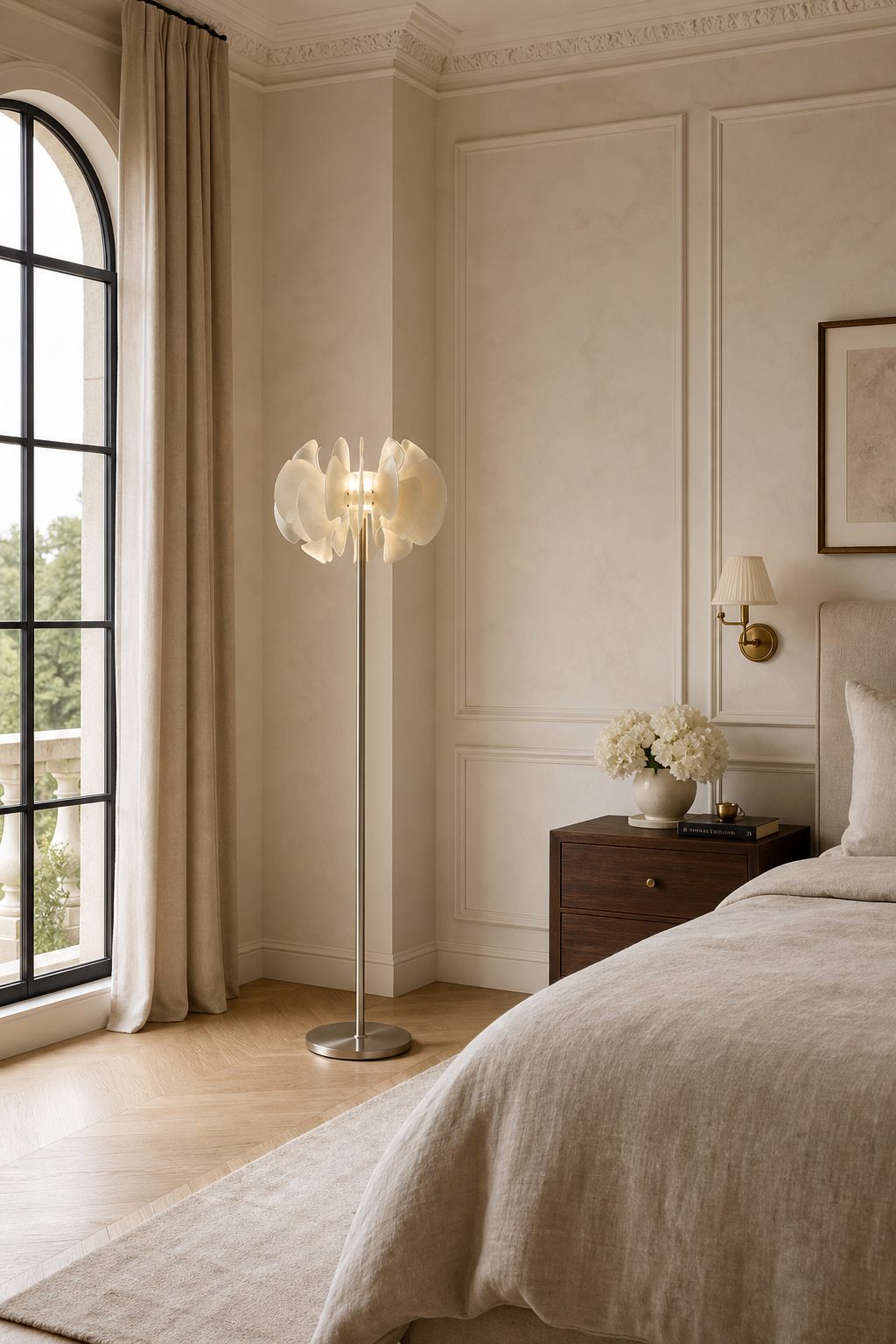 Sculptural Ceramic Petal Floor Lamp bedroom corner wide