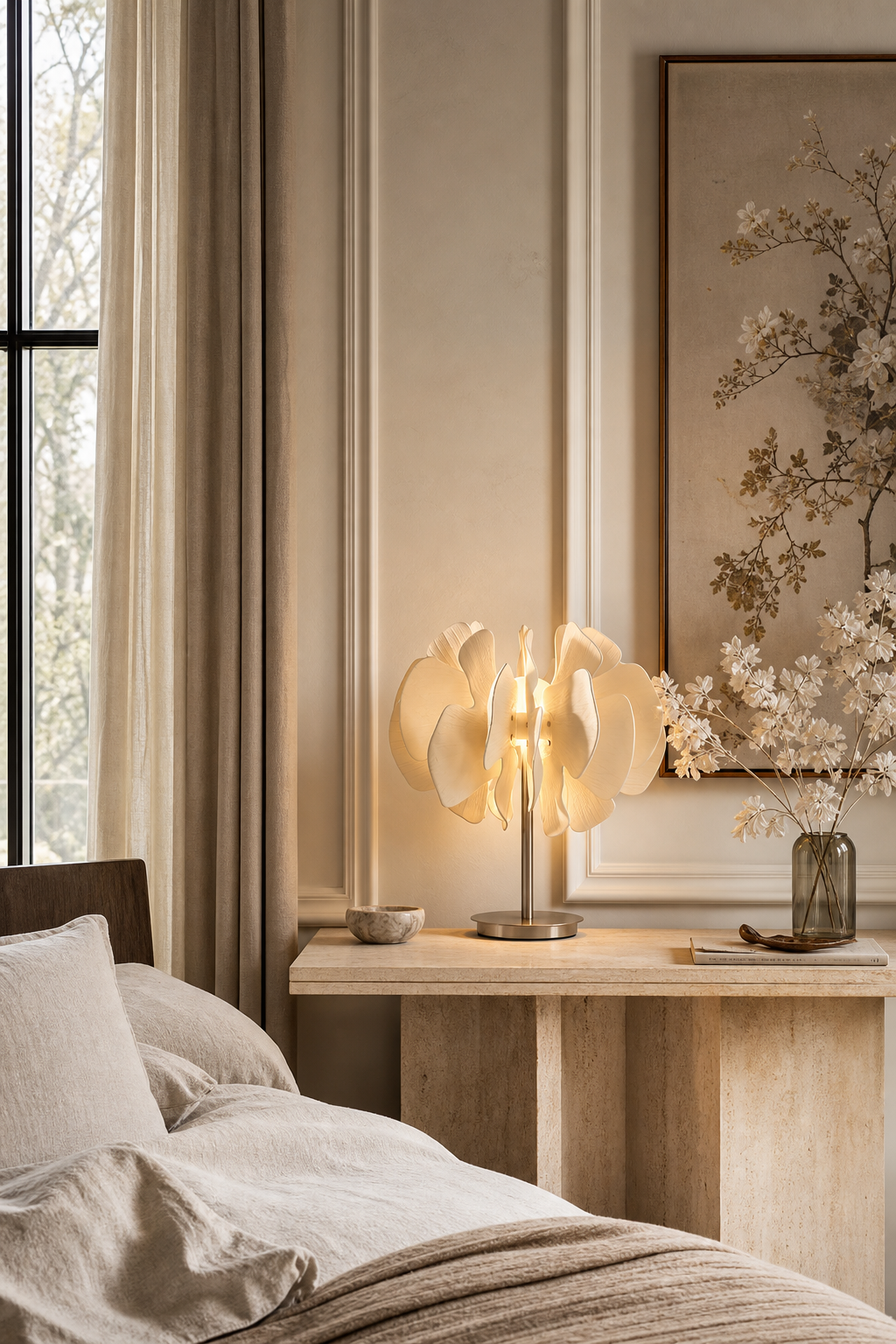 Sculptural Ceramic Petal Table Lamp bedroom nightstand wide