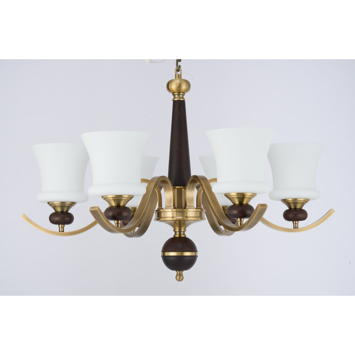 Supplier real photograph of the unlit Brontelle six-light chandelier complete front view