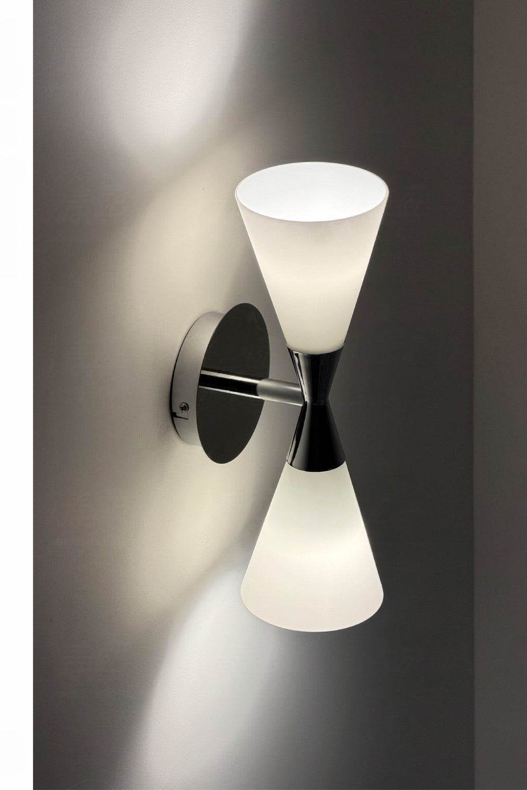 Harlekin Duo Wall Sconce polished chrome installed corridor scene