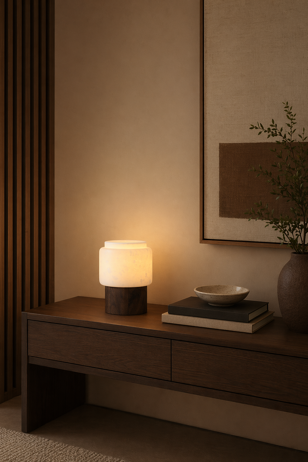 Modern Alabaster Wood Cylinder Table Lamp - 03 03-console-table-wide