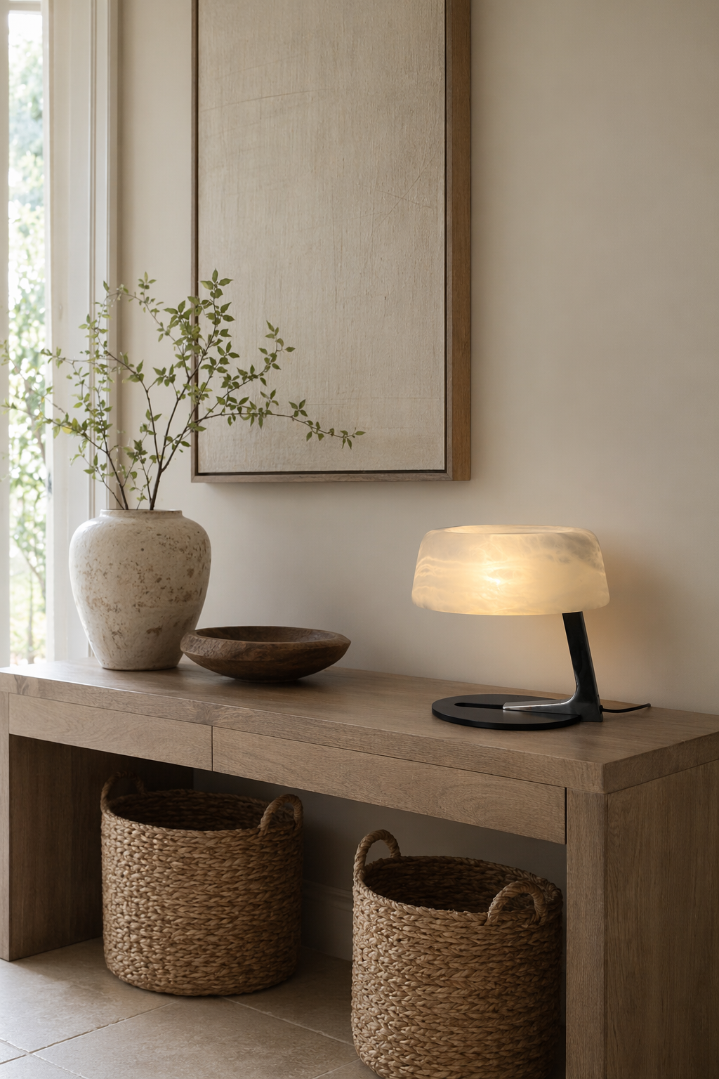 Modern Alabaster Table Lamp in Black and Chrome - product image 02
