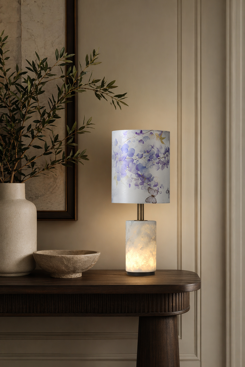 Modern Purple Floral Fabric Shade Table Lamp - generated main 03 03-console-table