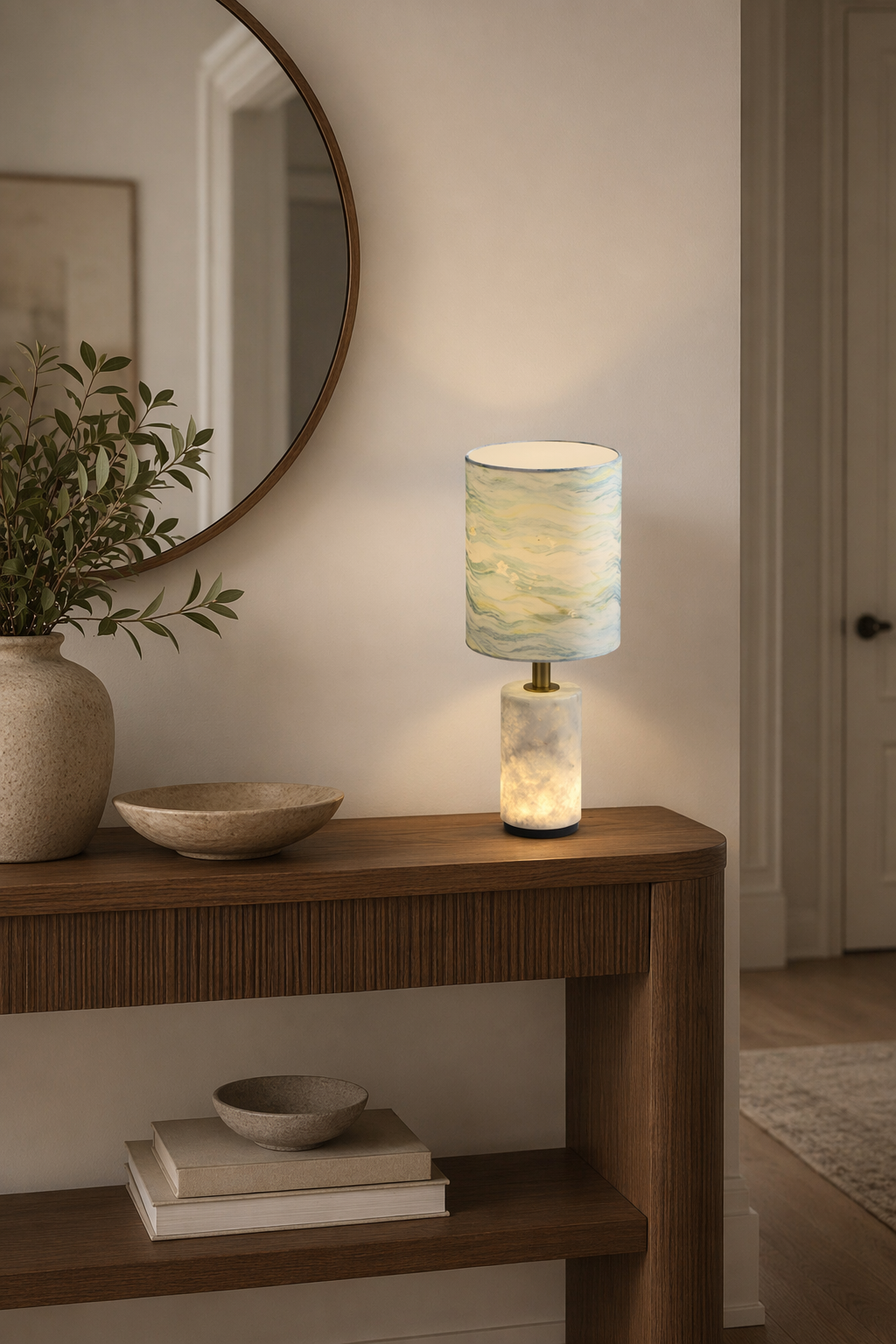 Modern Natural Stone Fabric Shade Table Lamp - generated main 03 03-console-table