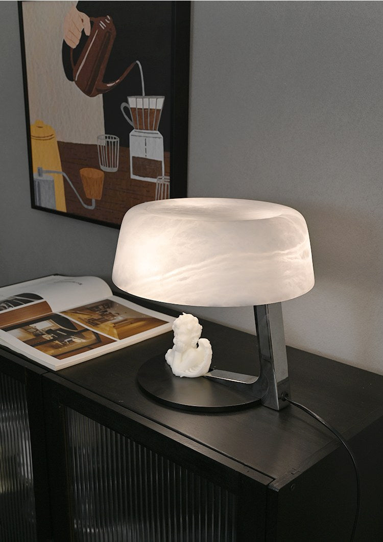 Modern Alabaster Table Lamp in Black and Chrome - 03 03-detail-alabaster-table-lamp-lit-view