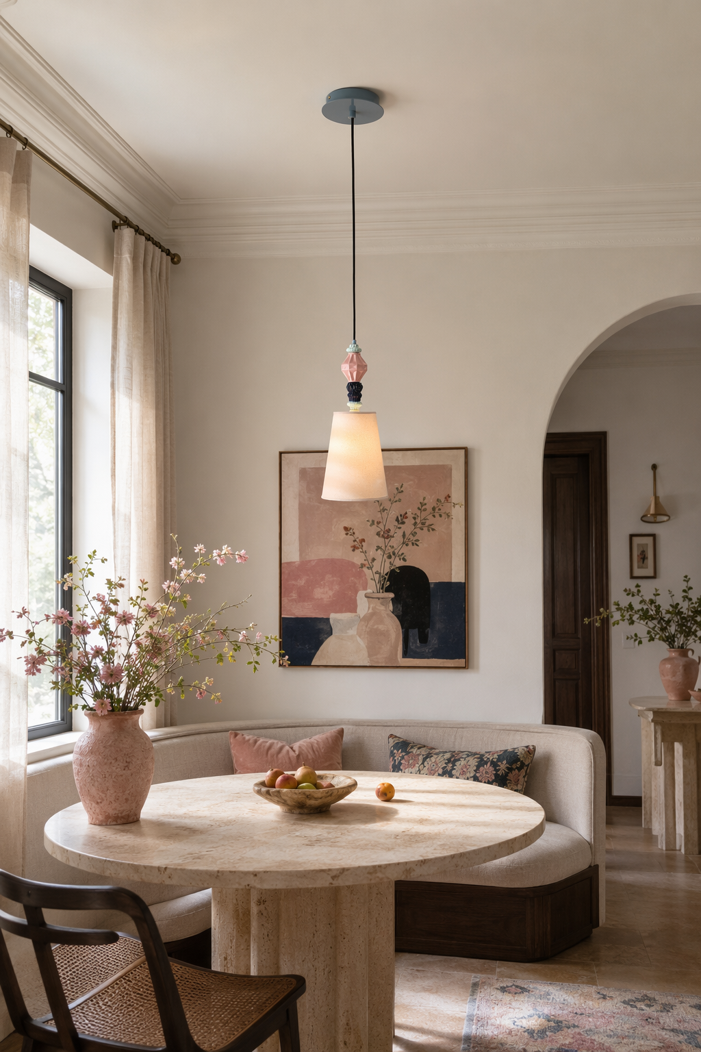 Fog-Glaze Pink Ceramic Mini Pendant dining nook color wide