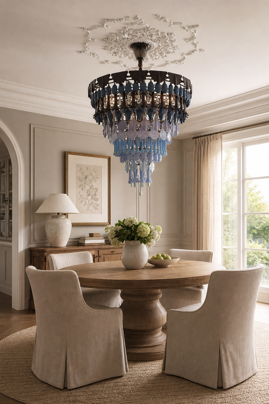Blue Grey Ceramic Glass Chandelier - 03 03-dining-room-daylight