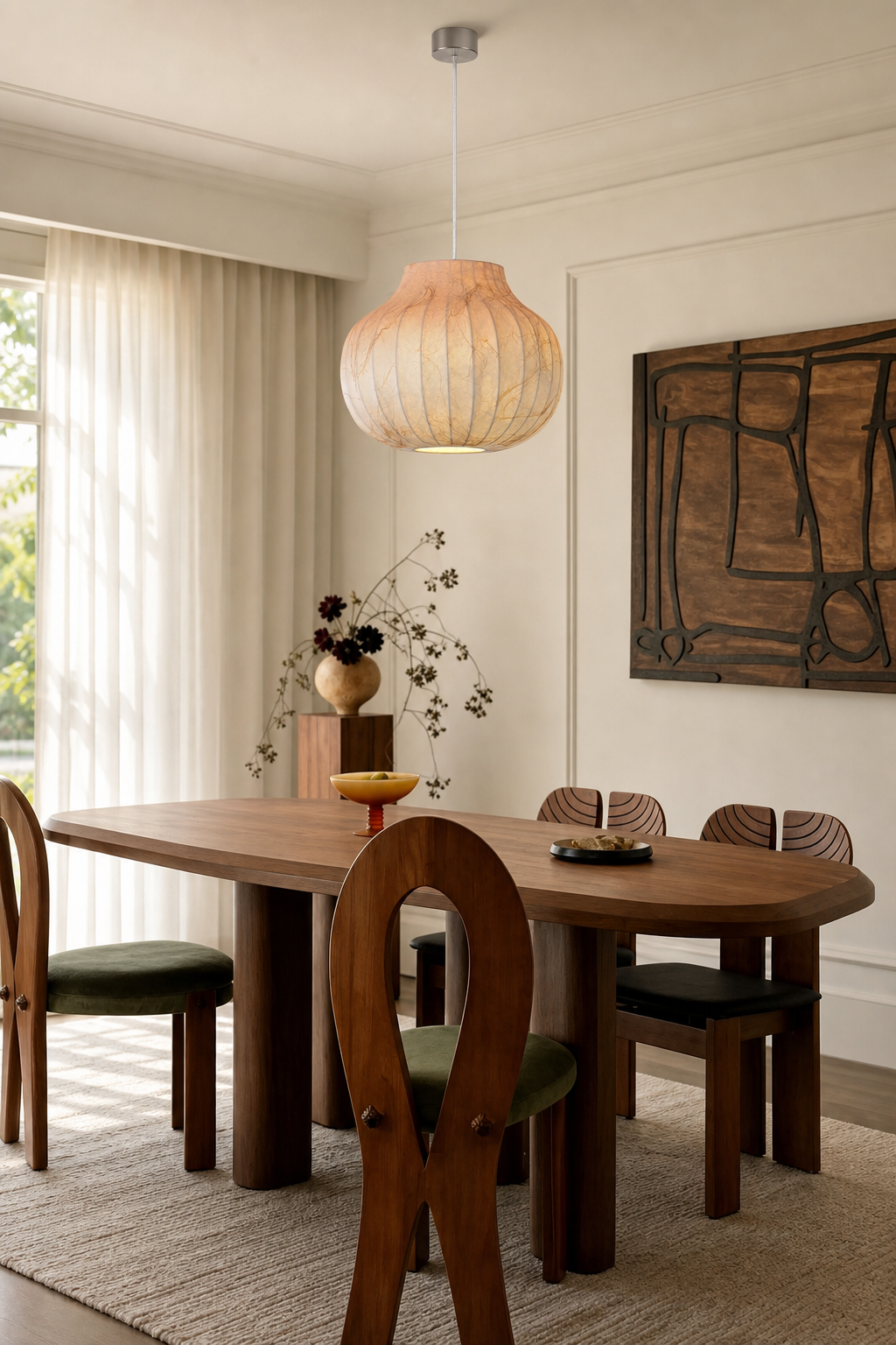 Modern Ribbed Silk Globe Pendant Light - generated workflow 03 03-dining-room-wide-daylight