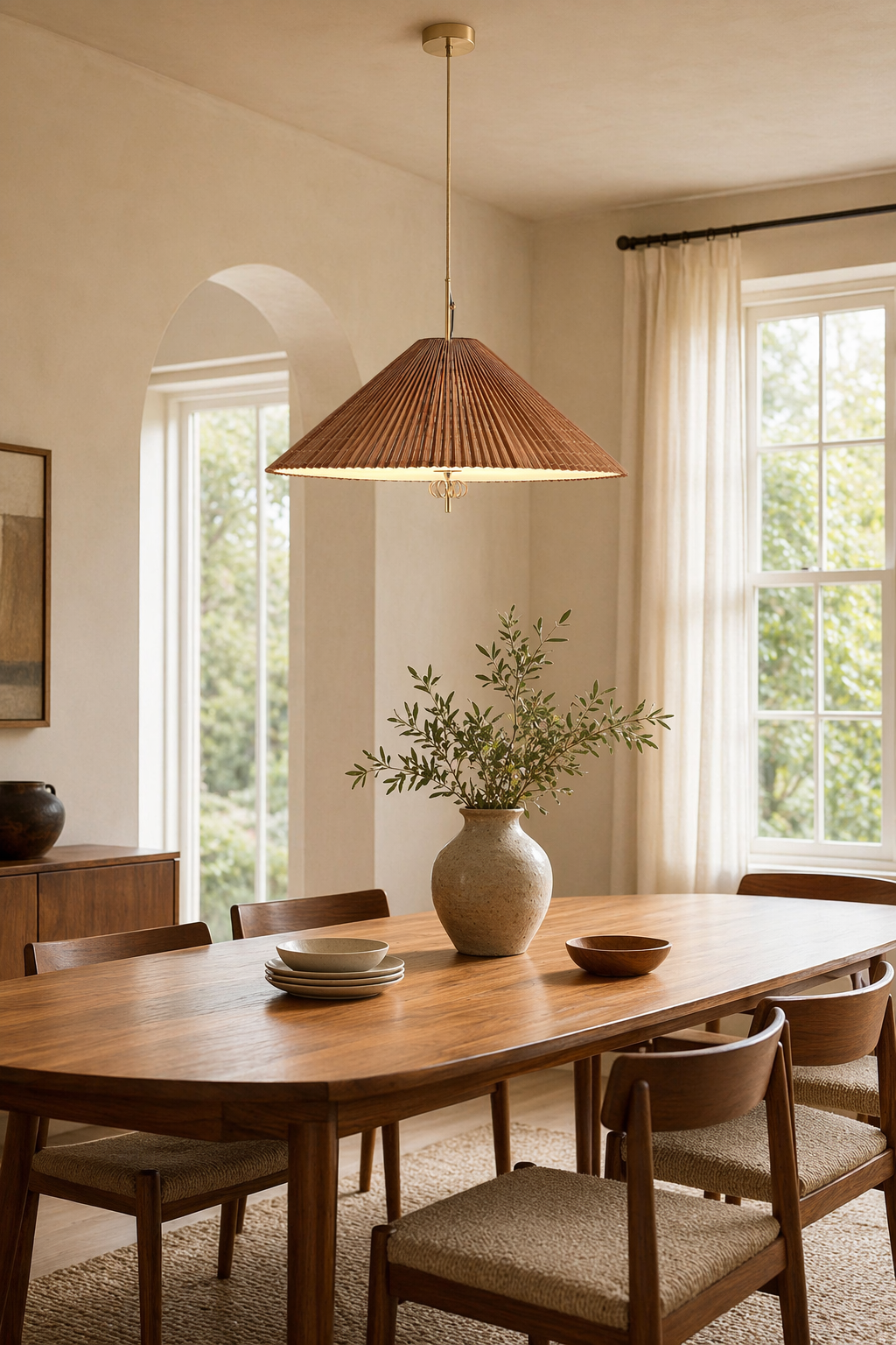 Modern Woven Cone Pendant Light - generated workflow 03 03-dining-room-wide-daylight