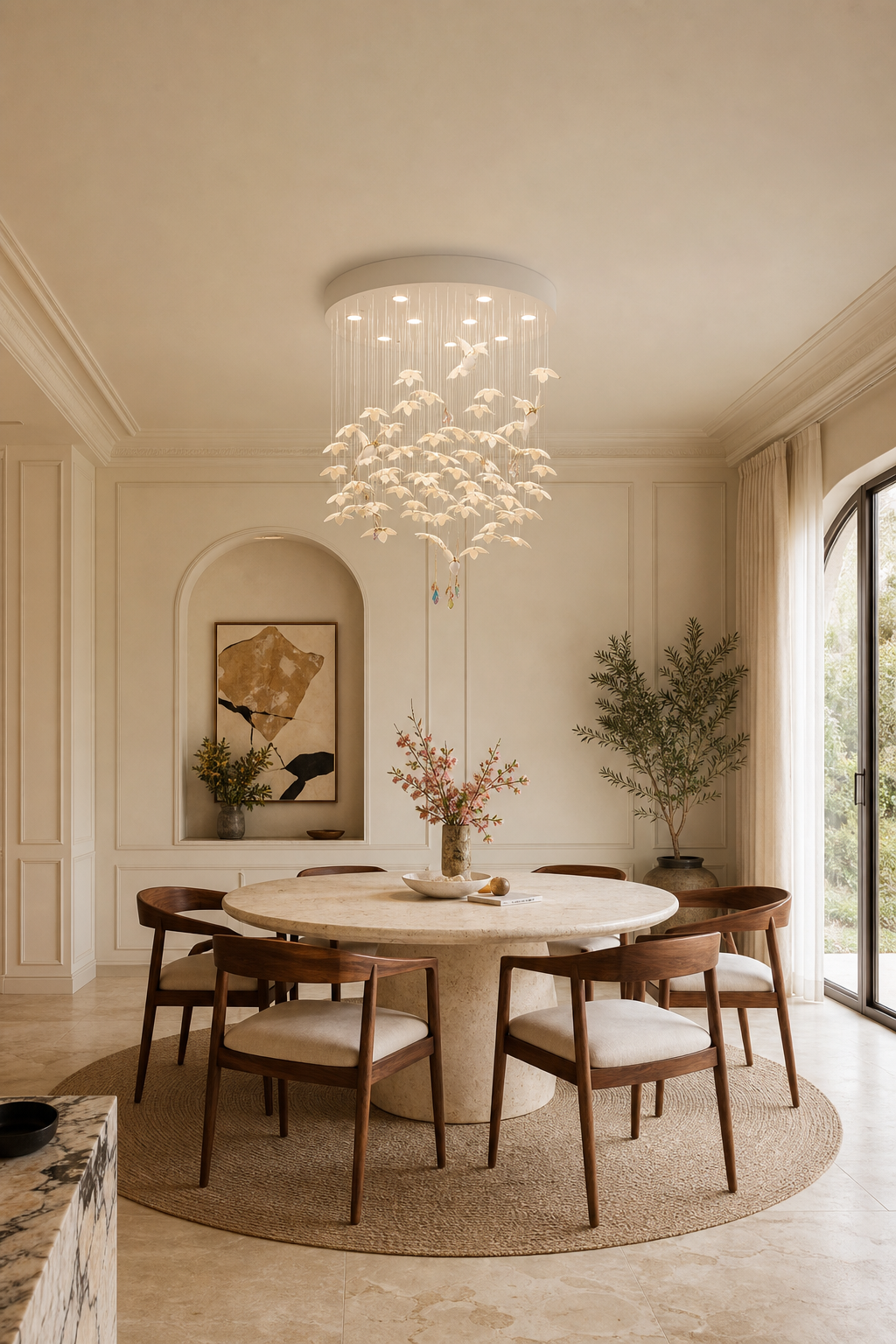 Floating Orchid Ceramic Short Chandelier dining room wide