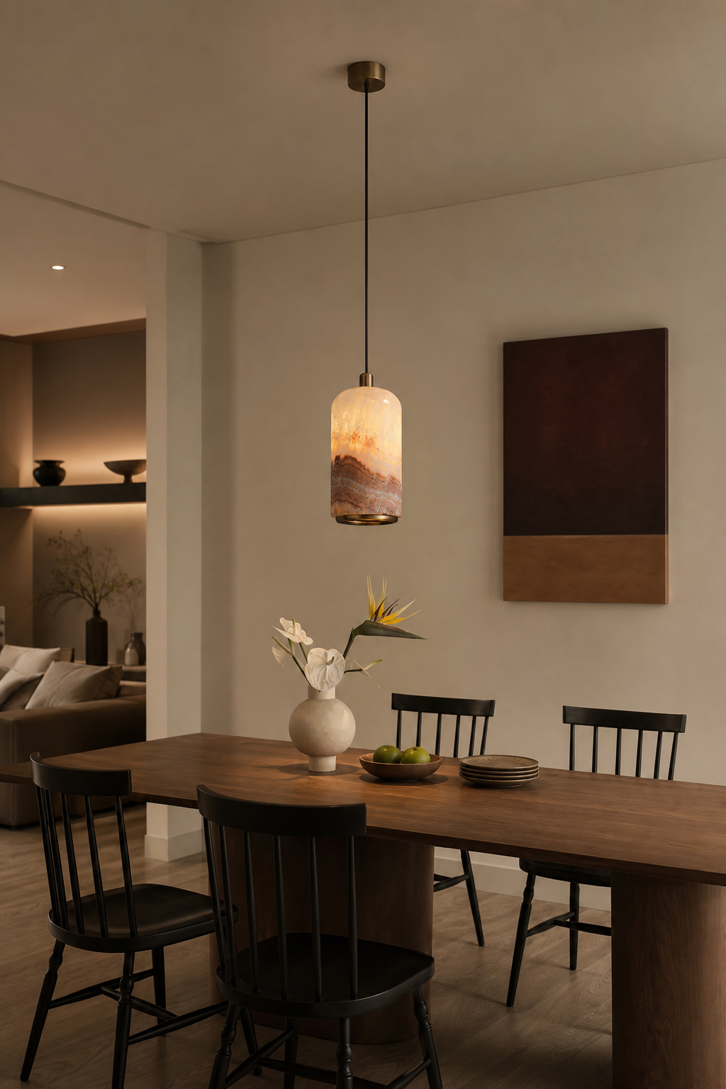 Modern Colorful Stone Cylinder Pendant Light - generated main 03 03-dining-table-wide