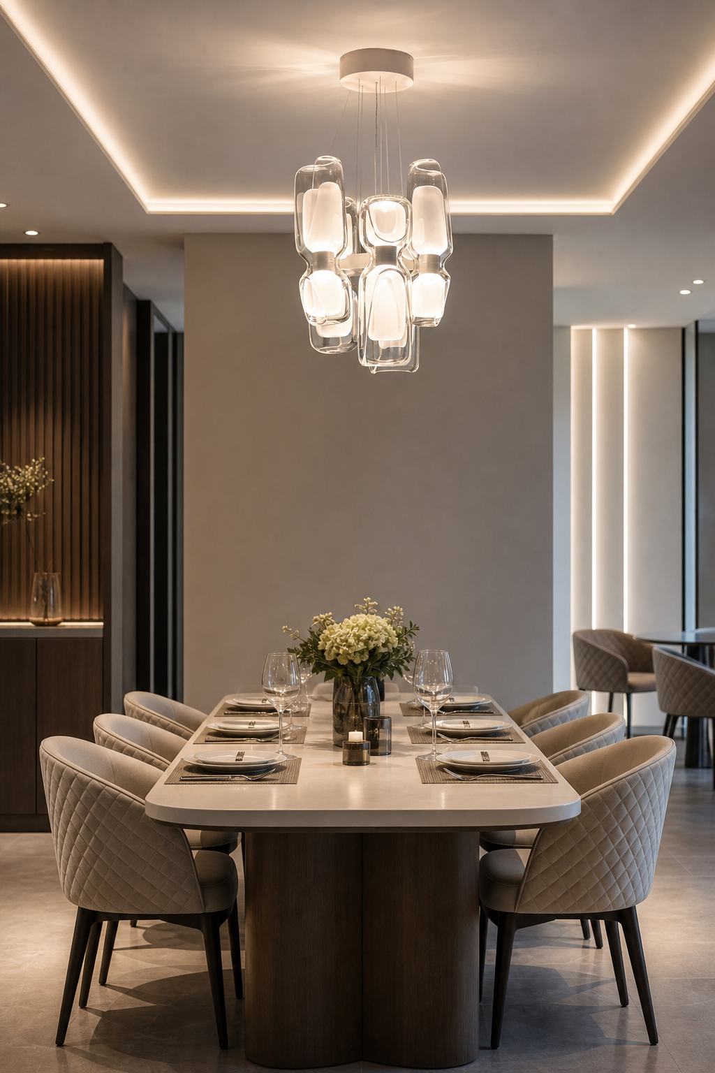 Modern Glass Petal Cluster Chandelier - generated main 03 03-dining-table-wide