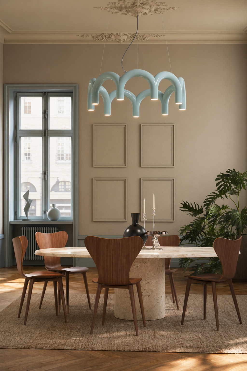 Colorful Arch Linear LED Pendant Light - generated main 03 03-dining-table-wide