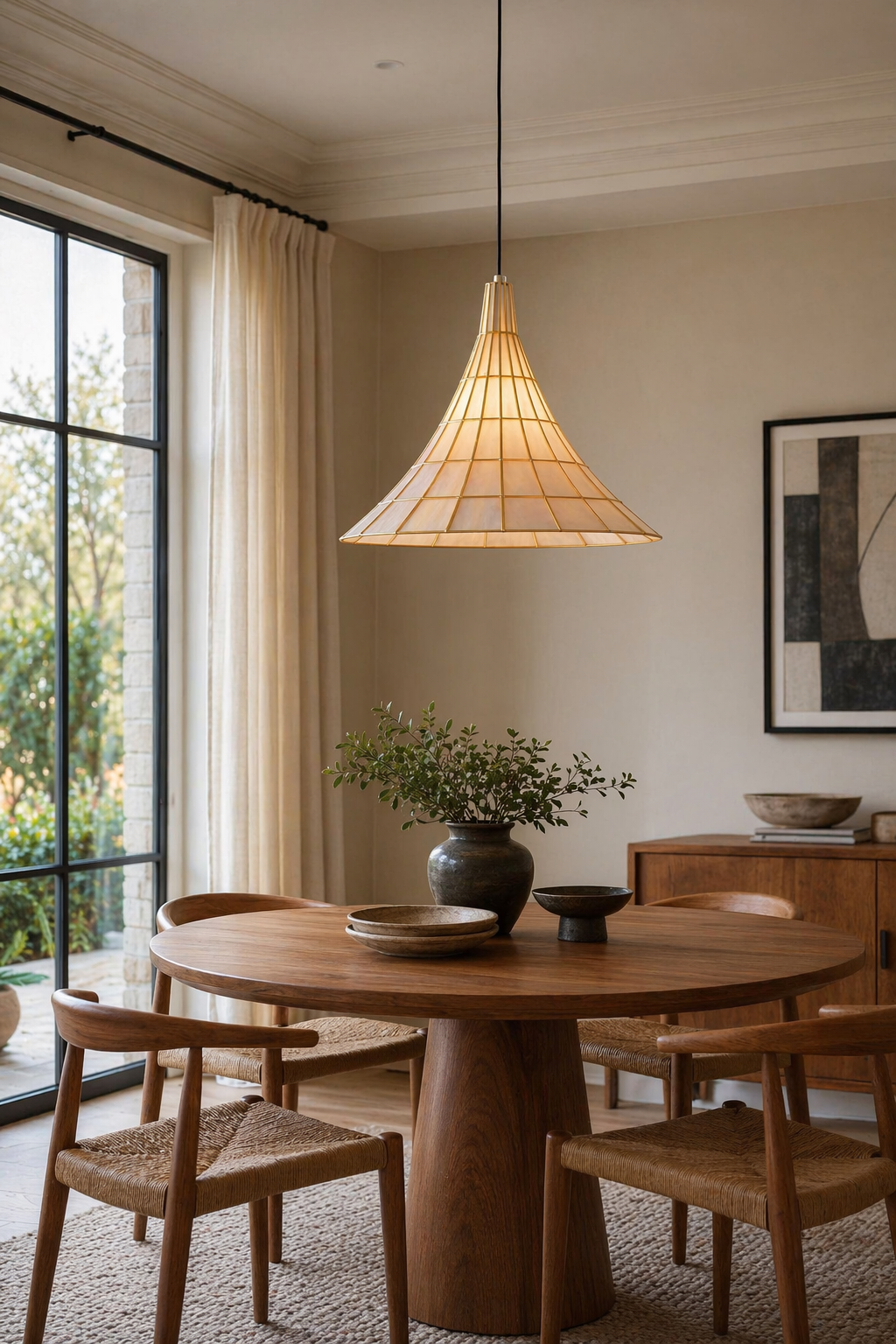 Modern Amber Shell Cone Pendant Light - 03 03-dining-table-wide