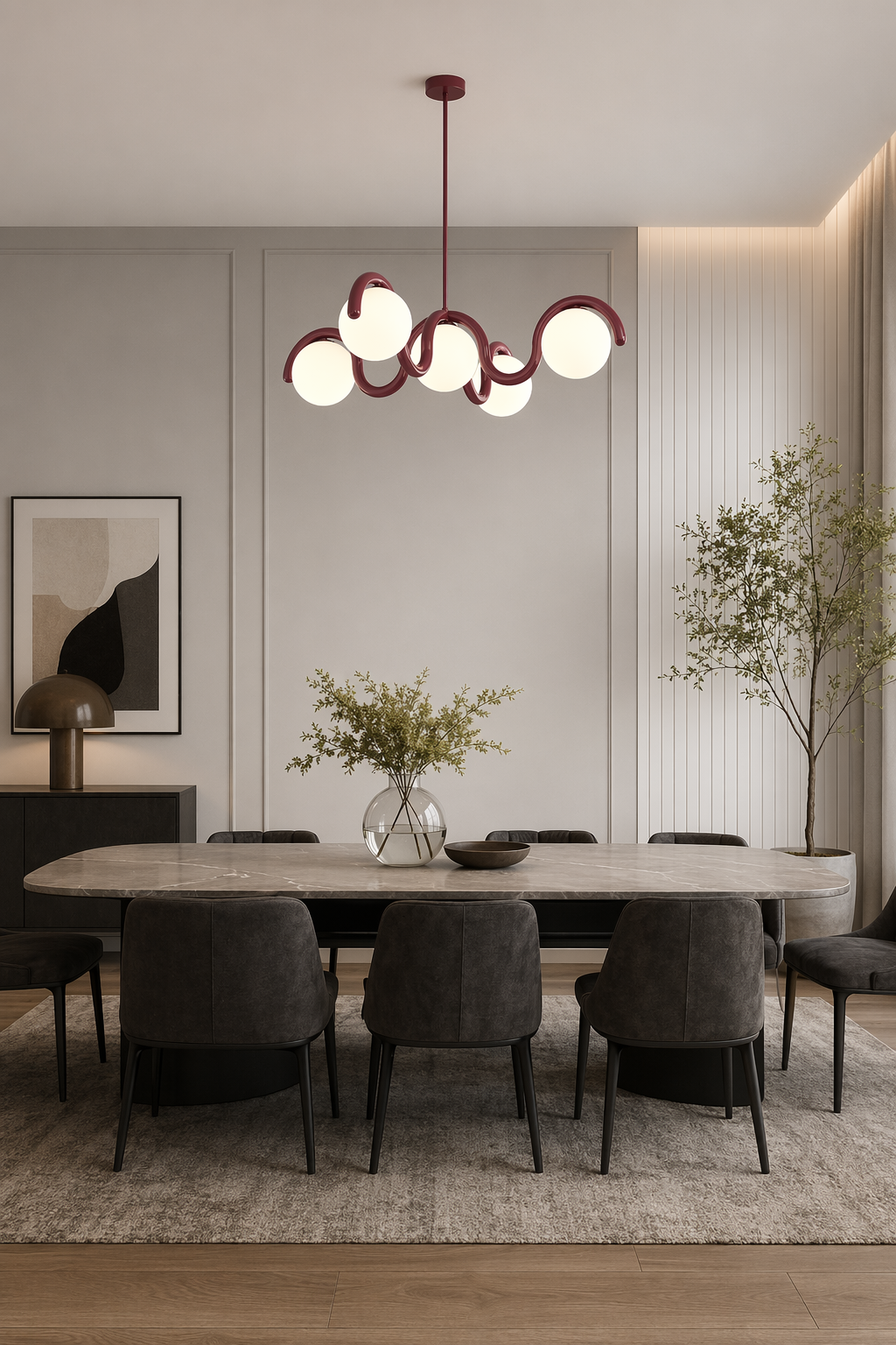 Modern Curved Globe Pendant Chandelier - generated main 03 03-dining-table-wide