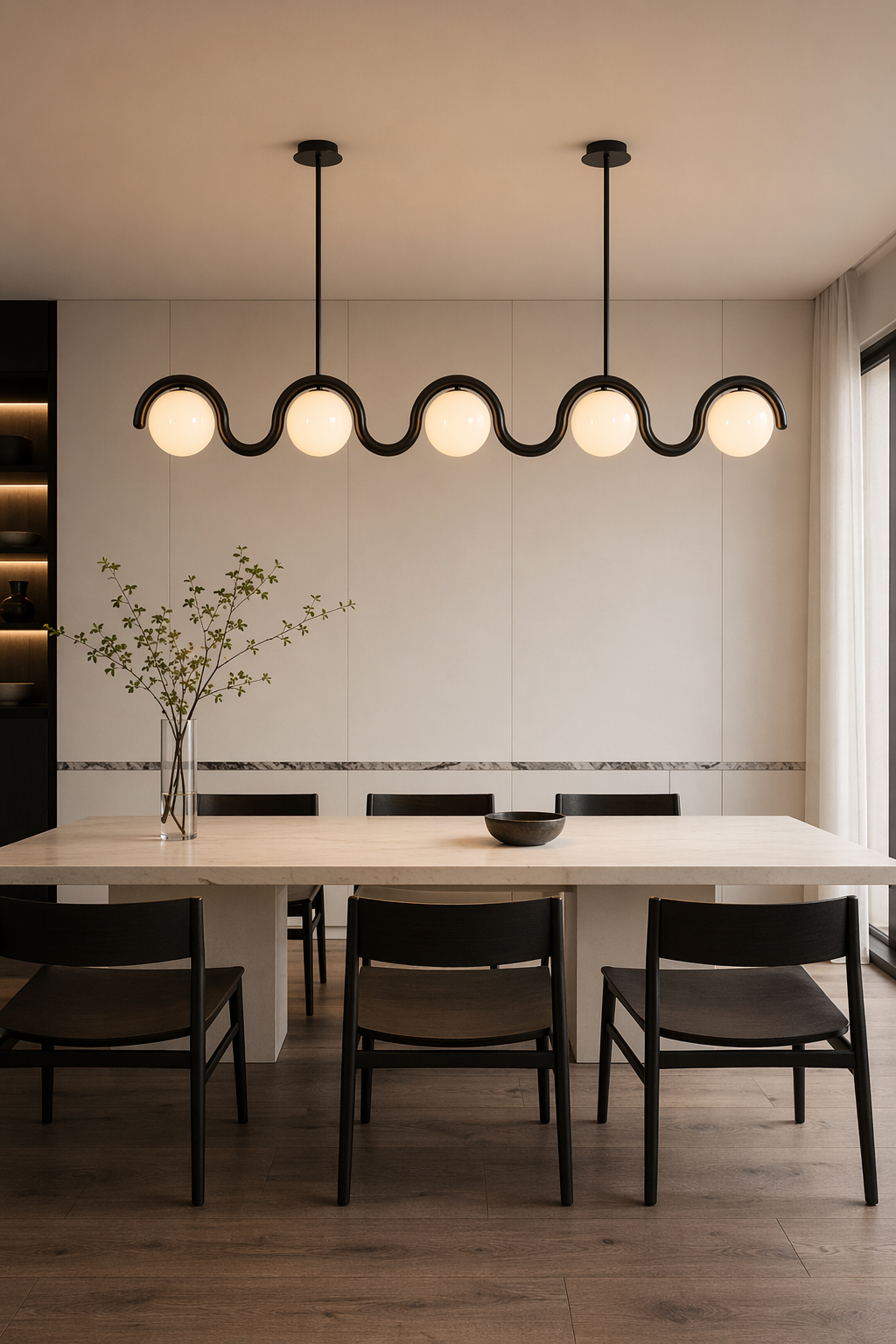 Colorful Wave Linear Globe Pendant Light - generated main 03 03-dining-table-wide